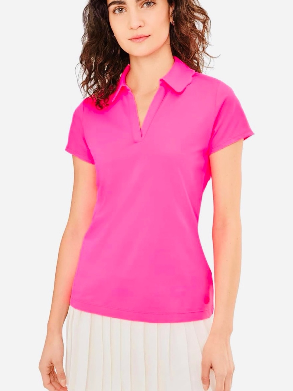 NWT Lilly Pulitzer Luxletic Frida Scallop Polo, Cherry Blossom Pink, size Large